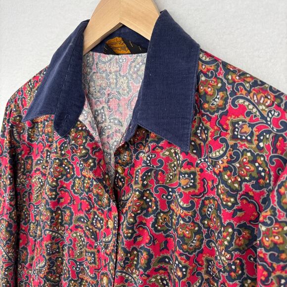 EDDIE BAUER Dress S Twill Paisley Fit & Flare Cottagecore Long Sleeve Cotton Red - Picture 5 of 13